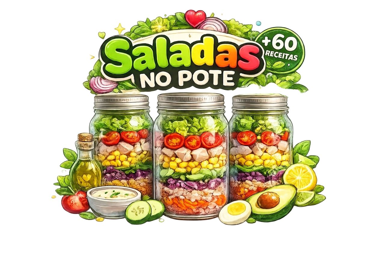 Potes de salada premium com o selo Saladas no Pote — +60 receitas